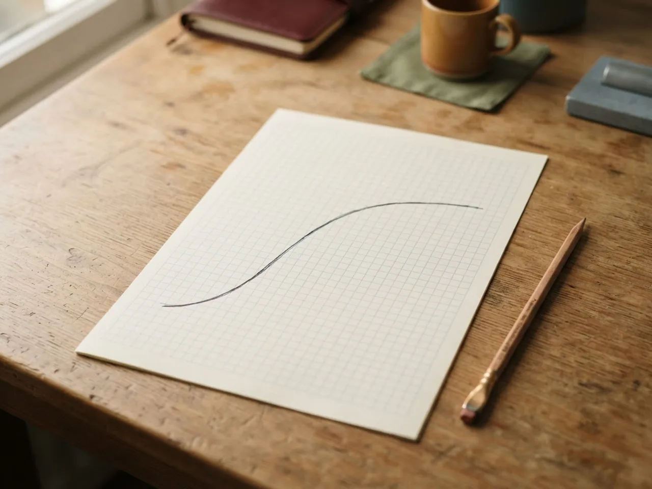 A hand-drawn curve on graph paper flattening out over time