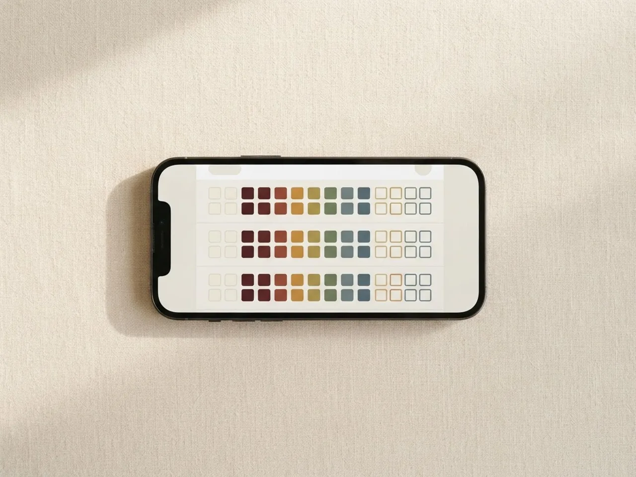 A phone showing a simple habit list with three habits and a grid, on a plain background